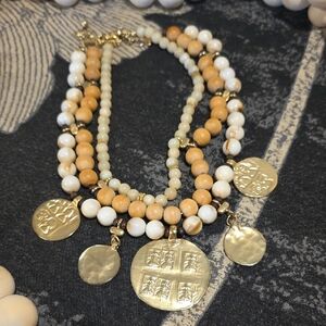 Gold and Cream Beaded Necklace with Medallions